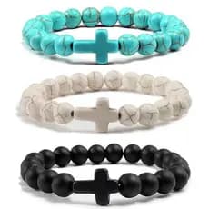 Pulseira Bracelete Shambala com Cruz Elastica Unissex Mc Hip Hop Surfe Etnica