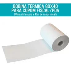 Bobina Térmica 80x40 para PDV Cupom Fiscal Rolo de Papel Térmico 80mm x 40m Branco 1 rolo