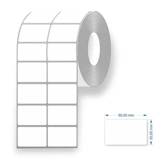 Etiqueta Térmica Adesiva 2 Colunas 50x30 mm Couche Acrilico Branca Rolo com 30 Metros Grespan
