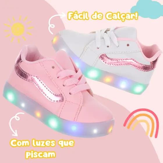 Tenis De Luzinha Led Infantil feminino meninas rosa branco crianca com brilho