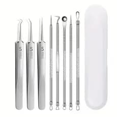 Kit Extrator De Cravo Espinha Profissional Inox Limpeza de Pele Conjunto de 8 Pecas