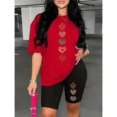 CONJUNTO FEMININO ACADEMIA CAMISETA+BERMUDA LEGGING CÓS ALTO CORAÇÕES