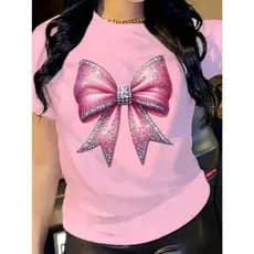 CAMISETA FEMININA CASUAL ALGODÃO100% VERSATIL LAÇO ROSA