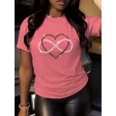 Camiseta Feminina Algodão100% Estilo Casual Coração Infinito