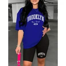 CONJUNTO FEMININO ACADEMIA CAMISETA+BERMUDA LEGGING CÓS ALTO BROOKLYN NEW YORK
