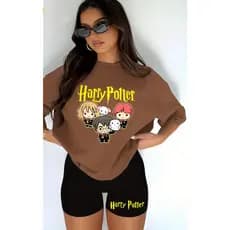 CONJUNTO FEMININO ACADEMIA BERMUDA LEGGING+CAMISETA FILME MAGIA H.P