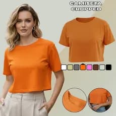 Cropped 100% Algodão Premium Camiseta Feminina Básica Manga Curta Tendência