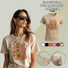 Camiseta Feminina Algodão Premium Estampa Capivara Cute Baby T-Shirt Casual Blusa GuGi Confortável