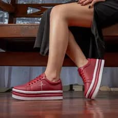 Tênis Feminino Bordado Fé Vermelho Salto Plataforma Anabela