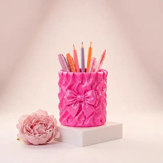 Porta Canetas Decorativo com Laço Coquette Ideal para Mesa e Quarto