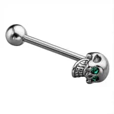 [Trêsgoodstonesgen] 14G Aço Inoxidável CZ Gem Prata Língua Barbell Anel Barra Corpo Tsg