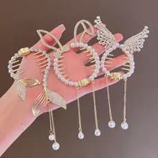 [Trêsgoodstonesgen] Elegante Garra De Cabelo Pílula Rabo De Cavalo Fivela Pérola Strass sel Clipe Faixa Tsg