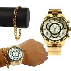 Relógio Dourado Aço Masculino 18k Original fim de ano