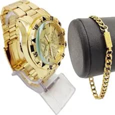 Relógio Masculino de Aço Dourado Premium banhado Original fim de ano