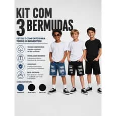 Kit 3 Bermudas Jeans Infantil Masculina – O Melhor Preço