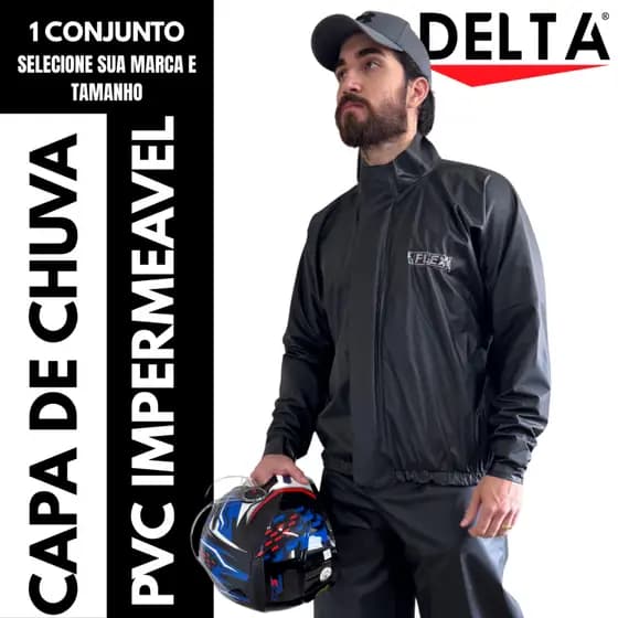 Capa de Chuva Moto Delta Flex Impermeável PVC Sem Capuz Laminado Flexivel com Velcros Largos Reforçados Motoqueiro