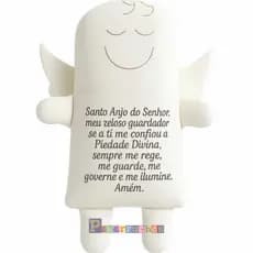 Naninha Santo Anjo 45cm Grande com Oração Bordada 100% Algodão Presente Bebê Batizado Almofada