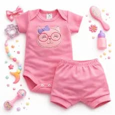 Conjunto Bebê Menina com Bory e Tapa Fraldas tecido canelado macio e confortável