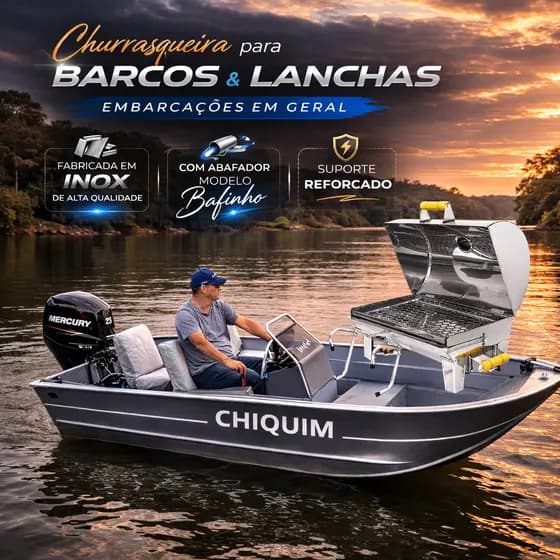 Churrasqueira Inox para Barco Modelo Bafinho para Botes Embarcação Geral com Abafador