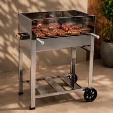CHURRASQUEIRA INOX PORTATIL CARVÃO COM GRELHA MODELO LUXO 65 REFORÇADA EM AÇO INOX