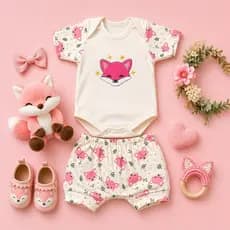 Conjunto Para Bebê Menina Com Bory e Tapa Fraldas em Malha Suedine 100% Algodão Macio e Confortavel