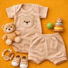 Conjunto Bebê Menino com Bory e Tapa Fraldas tecido canelado macio e confortável