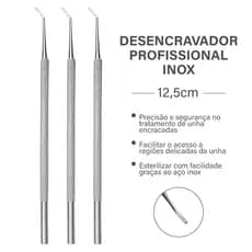 Kit Desencravador Aço Inox Profissional Unha Encravada 12,5cm Manicure Podologia Estilete Espátula