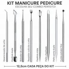 Kit Manicure Espátula Dupla Palito Inox Profissional 2 Peças Cuidados Unha Cutícula Precisão Limpeza