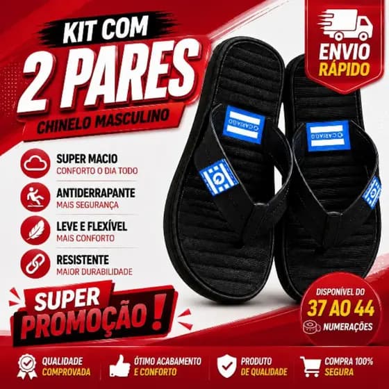 kit com 2 pares de chinelo na promoção chinelo macia resiste e barata antiderrapante