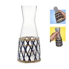 JARRA DE VIDRO E ORNAMENTO EM RATTAN AZUL