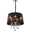 Lustre Reflexo 5 luzes E14 Cúpula preta + cristais 48Ø x 81cm