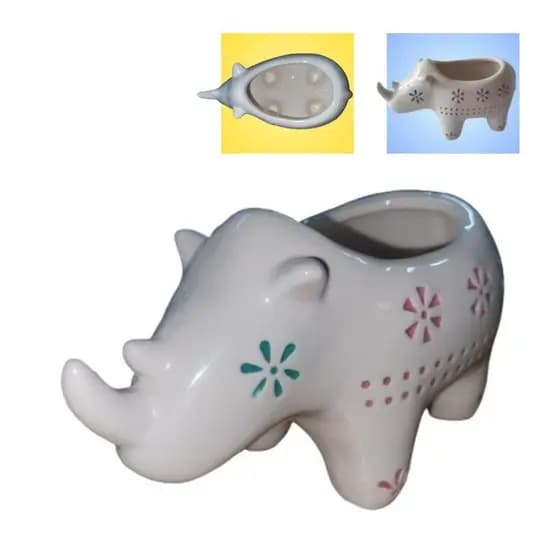 CACHEPOT CERÂMICA ANIMALS DOTS RHINO FD BRANCO GDE 17X8,5X9,5cm