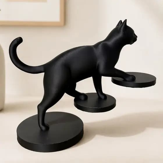 Decoração Gato Preto Ilusão de ótica 10-15,5 cm | Efeito Equilíbrio Flutuante | Casa Sala Escritório