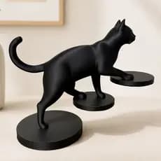 Decoração Gato Preto Ilusão de ótica 10-15,5 cm | Efeito Equilíbrio Flutuante | Casa Sala Escritório
