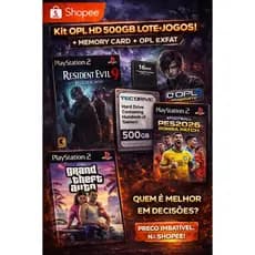 Kit PS2 OPL HD 500GB Lotado de Jogos + Memory Card 16MB | GTA 6, Resident Evil Requiem, Bomba Patch 2026 | Pronto Pra Jo