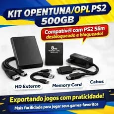 Kit Completo OPL / OpenTuna PS2 – Suporte a PS2 Slim (Bloqueado e Desbloqueado) + HD 500GB + Memory Card + Cabo