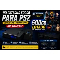 HD Externo 500GB + Memory Card 8MB OPL Completo Plug & Play