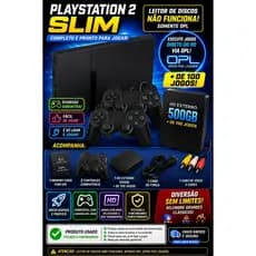 🎮 PlayStation 2 Slim Desbloqueado OPL + HD 500GB + 2 Controles + 100 Jogos