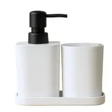 Kit Dispenser Banheiro/Escritório 3 Peças Multiuso Branco e Preto