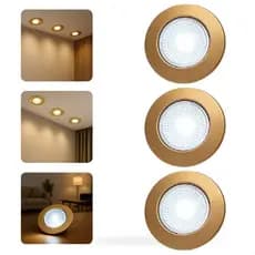 Kit 3 Spot Led Redondo Dourado 5w Branco Frio 6500k 9cm