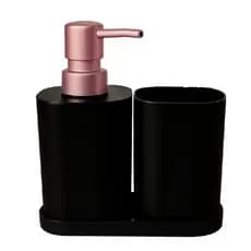 Kit Dispenser Banheiro/Escritório 3 Peças Multiuso Preto e Rose Gold
