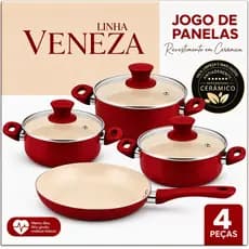 Jogo Panela 4 Peças Cerâmica Linha Veneza Antiaderente Cozinha Moderna