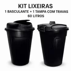 Lixeira Plastico Tampa Basculante +  Lixeira Plástico Tampa Trava Organizador Água Lixo