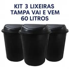 3 Cestos 60 Litros Tampa Vai e Vem Multiuso Roupas Lixo