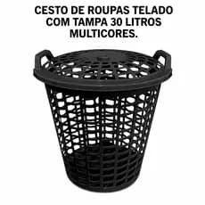 Cesto Roupas Telado 30 Litros Roupeiro Vazado Preto Verde Multiuso Organizador Banheiro