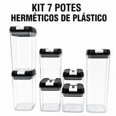 Kit Organizador 7 Potes Herméticos com Tampa de Pressão
