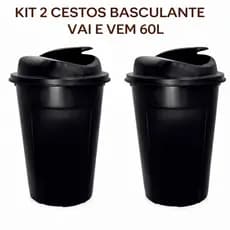 Kit 2 Cesto Lixeira Tampa Basculante Vai e Vem 60 Litros Multiuso Roupas Lixo Cozinha