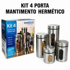 4 Porta Mantimentos Inox Hermético com Visor Cozinha Organizada