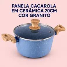 Panela Caçarola 20cm em Cerâmica Cor Granito Tampa Vidro Elegante Casa Cozinha