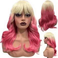 Peruca rosa ondulada com franja orgânica babyliss OM613/PINK